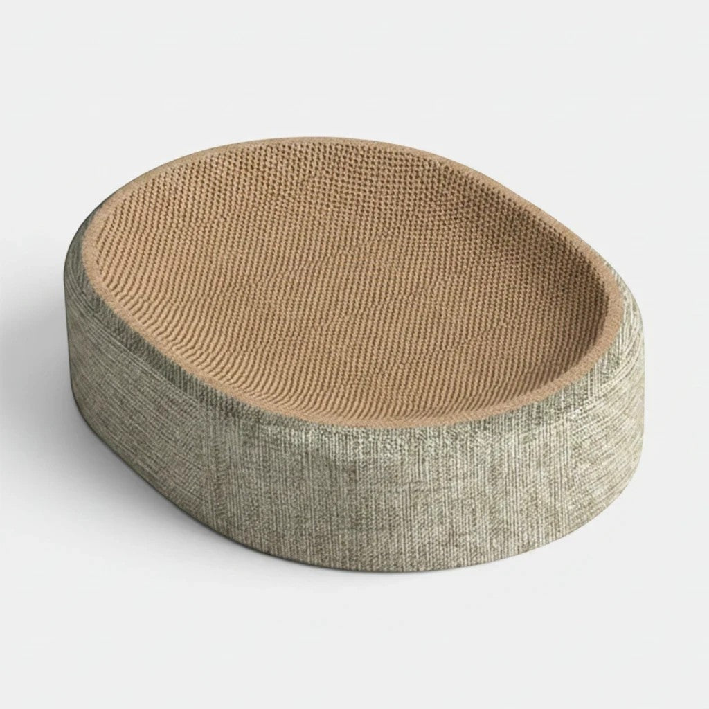 Lit griffoir Esprit Chat ovale en sisal beige avec structure surélevée pour le repos et le grattage des chats