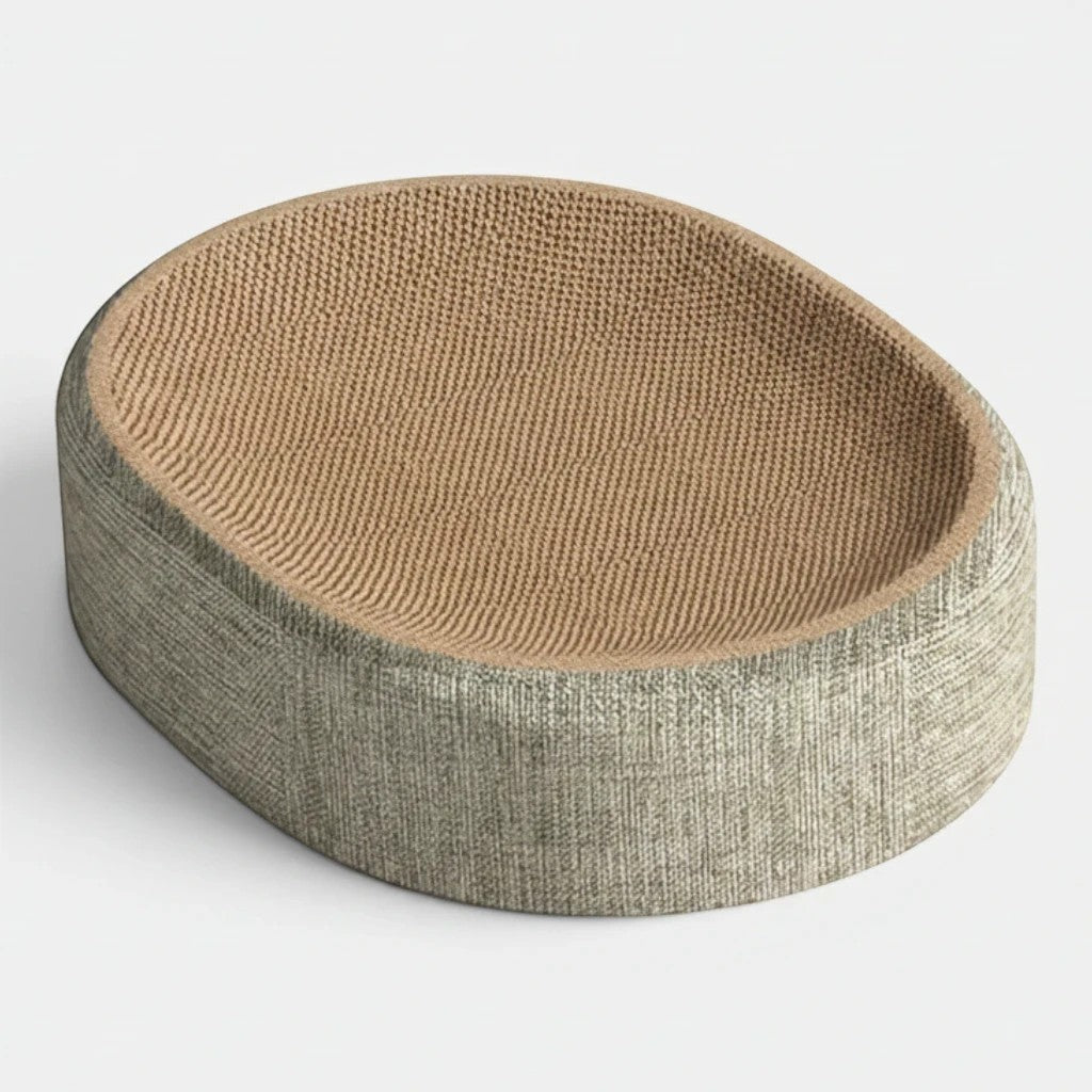 Lit griffoir Esprit Chat ovale en sisal beige, idéal pour le repos et le griffage des chats.