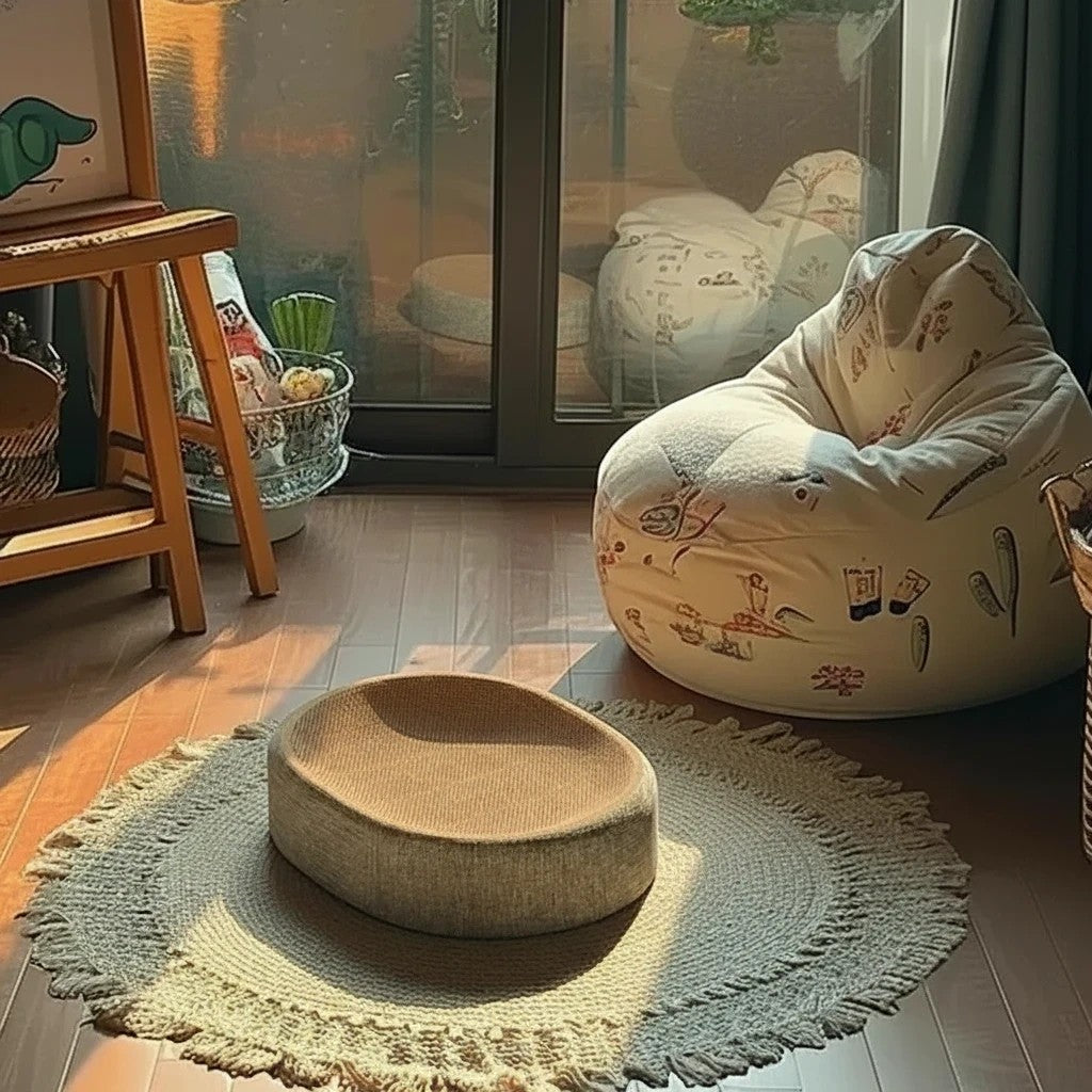 Lit griffoir Esprit Chat en sisal avec design surélevé pour le repos et le grattage des chats dans un salon lumineux