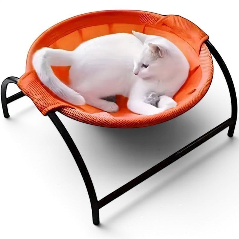 Lit hamac Esprit Chat orange en maille respirante avec structure en métal noir pour chat