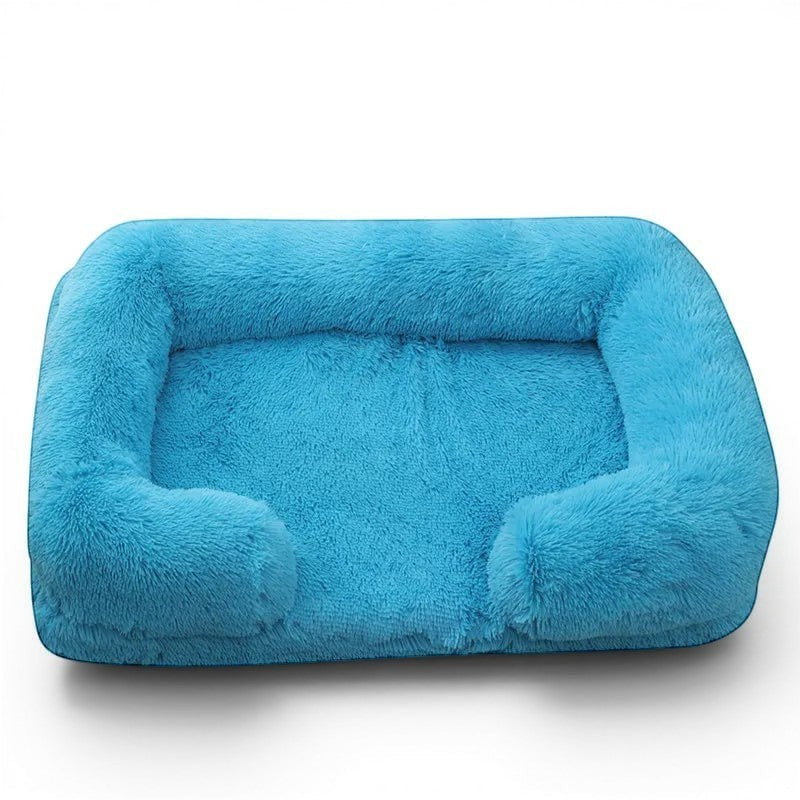 Lit pour chat Esprit Chat en peluche bleu doux avec rebords confortables et housse amovible lavable en machine