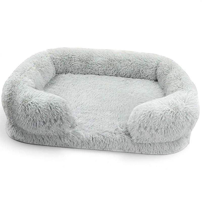 Lit pour chat Esprit Chat en peluche grise douce avec rebords confortables et housse amovible lavable en machine