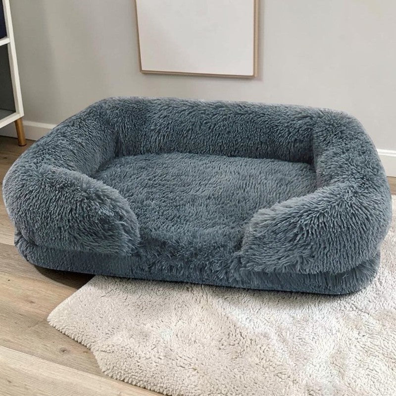 Lit Esprit Chat rectangulaire en peluche grise douce avec rebords confortables pour animaux