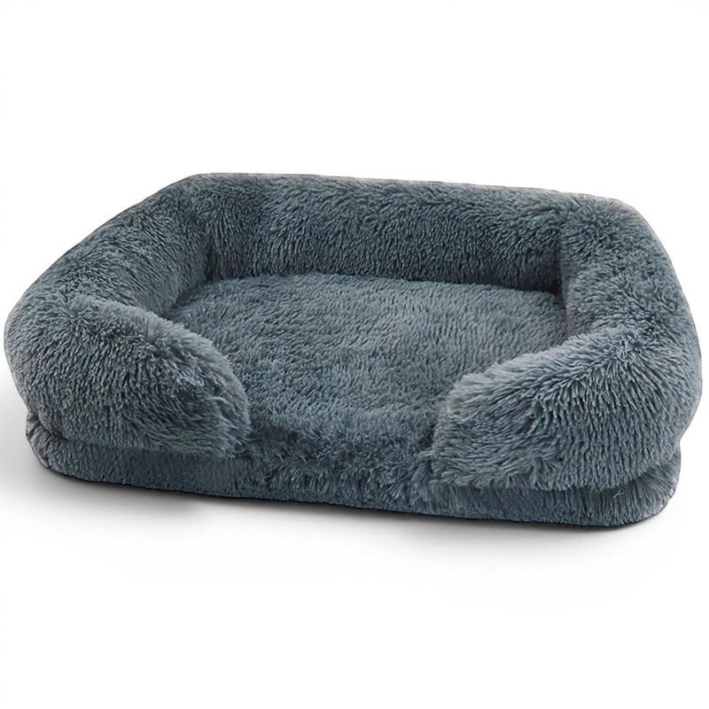 Lit Esprit Chat rectangulaire en peluche grise douce avec rebords confortables pour animaux