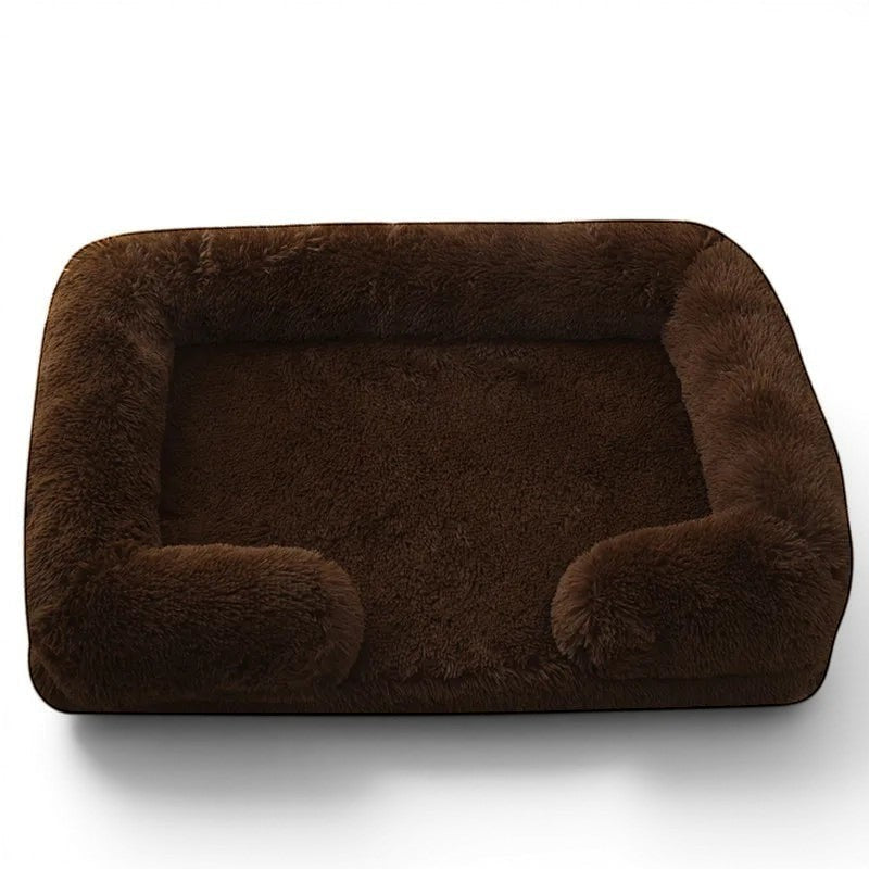 Lit en peluche marron Esprit Chat avec bords surélevés pour un confort optimal et une housse amovible lavable