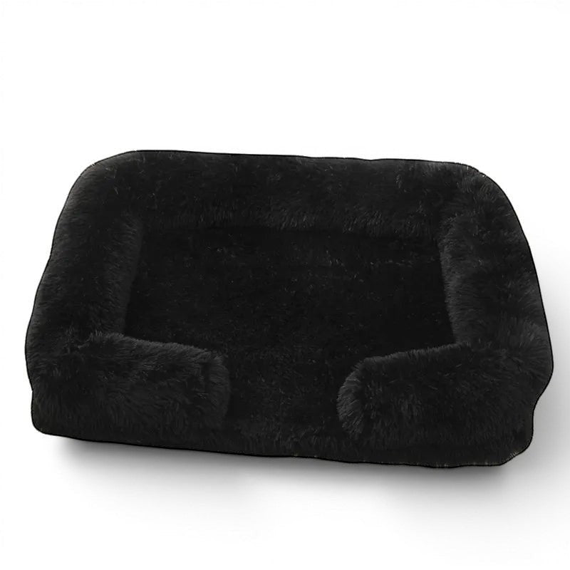 Lit pour chat Esprit Chat rectangulaire en peluche noire douce avec rebords confortables et housse amovible