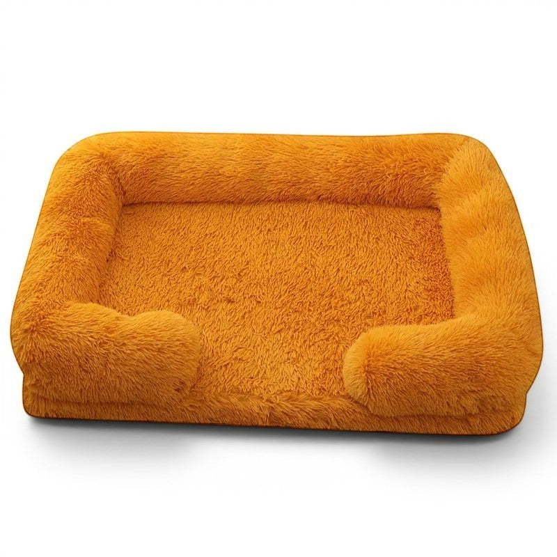 Lit Esprit Chat rectangulaire en peluche orange douce avec rebords confortables pour chat ou petit chien
