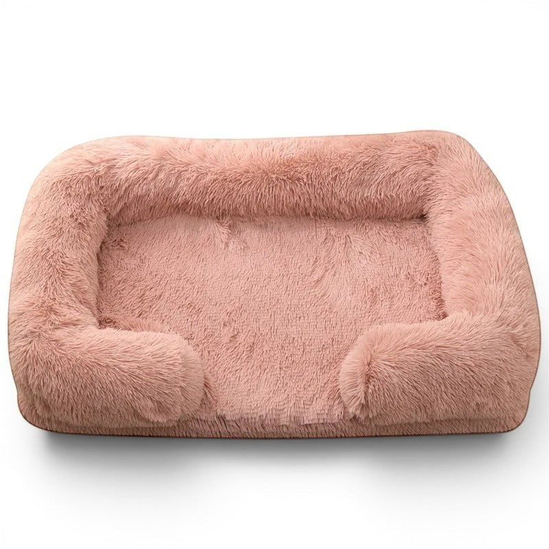 Lit Esprit Chat rectangulaire en peluche rose douce avec rebords confortables pour chat ou petit chien