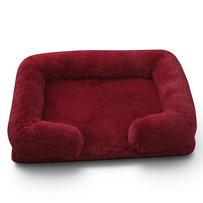 Lit Esprit Chat rectangulaire en peluche rouge douce avec rebords confortables pour chat ou petit chien