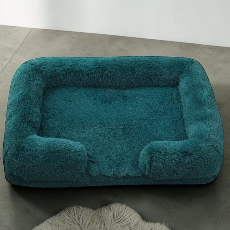 Lit pour chat Esprit Chat en peluche vert canard avec rebords confortables et housse amovible lavable en machine