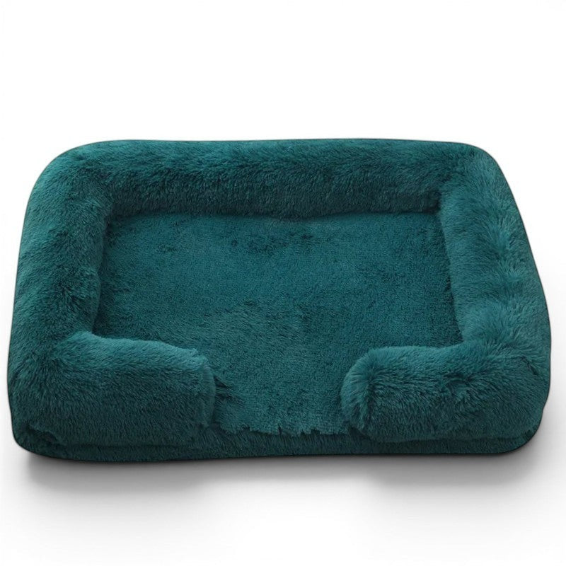Lit pour chat Esprit Chat en peluche vert canard avec rebords confortables et housse amovible lavable en machine