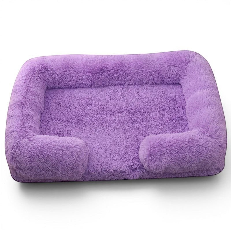 Lit pour chat Esprit Chat rectangulaire en peluche violette douce avec rebords confortables et housse amovible