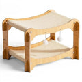 Lit superposé pour chat Esprit Chat en bois avec deux hamacs en tissu beige et jouets suspendus