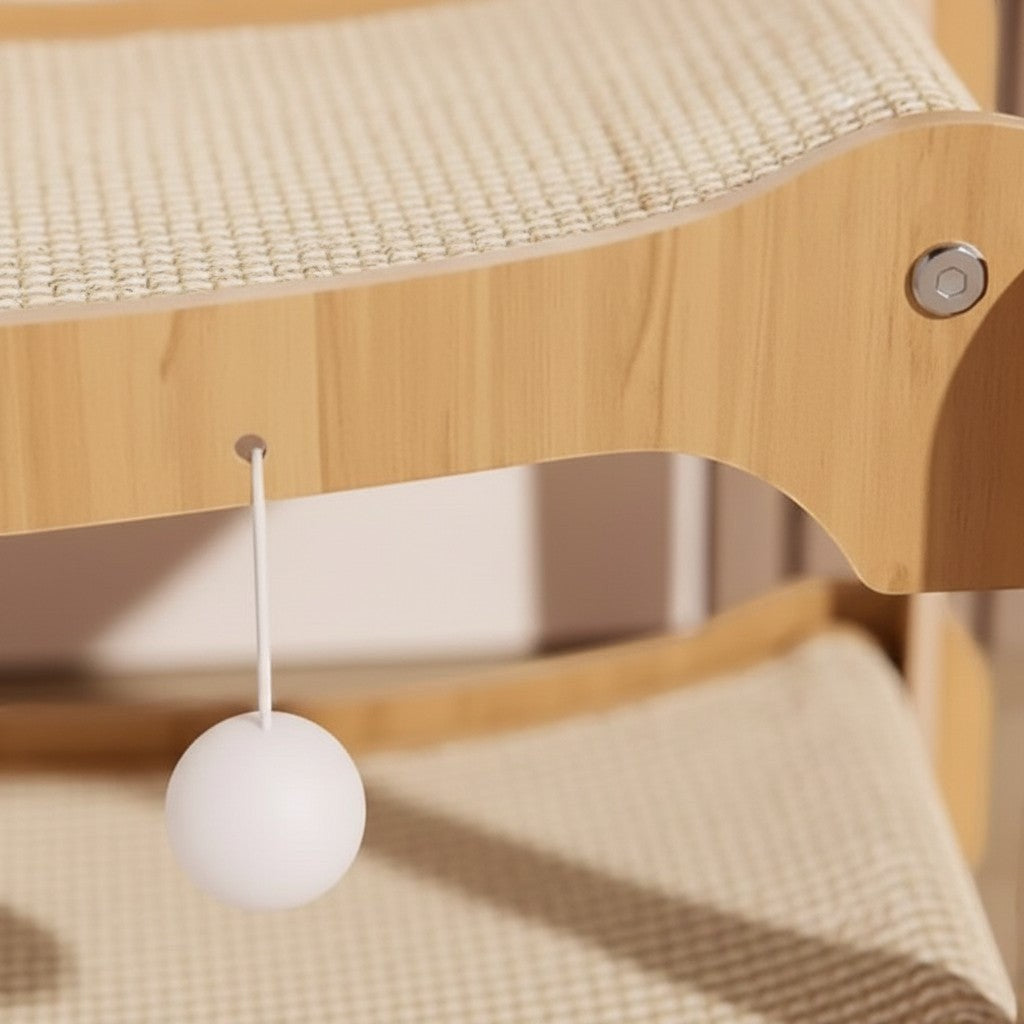 Lit superposé pour chat Esprit Chat en bois avec surfaces de repos texturées et balle de jeu suspendue