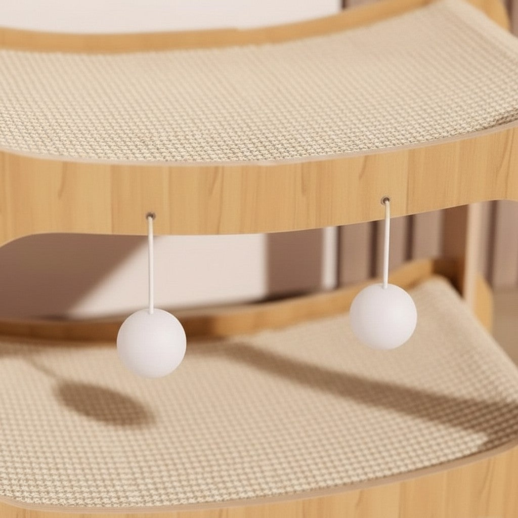 Lit superposé pour chat Esprit Chat en bois avec deux niveaux de couchage et balles de jeu suspendues