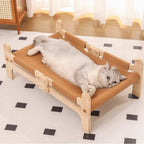 Lit pour chat Esprit Chat surélevé en bois avec toile marron confortable pour un repos optimal