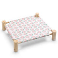 Lit en hauteur Esprit Chat avec cadre en bois et toile imprimée de petites pêches roses pour chat ou petit chien