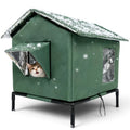Maison pour chat Esprit Chat imperméable en tissu Oxford vert, surélevée et isolée pour l'hiver en extérieur