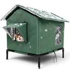 Maison pour chat Esprit Chat imperméable en tissu Oxford vert, surélevée et isolée pour l'hiver en extérieur