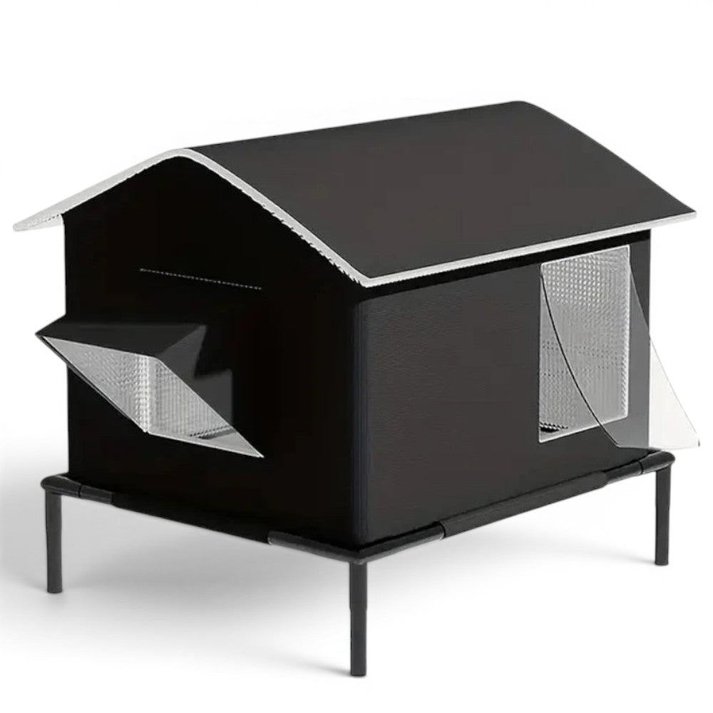 Maison pour chat Esprit Chat noire imperméable sur pieds avec fenêtre transparente pour usage intérieur ou extérieur