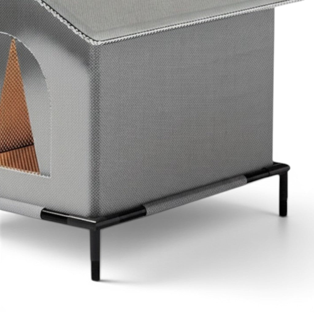 Maison pour chat Esprit Chat grise en tissu Oxford imperméable sur pieds, idéale pour l'extérieur.