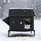Maison pour chat Esprit Chat imperméable et isolée sur pieds, idéale pour l'extérieur en hiver sous la neige.