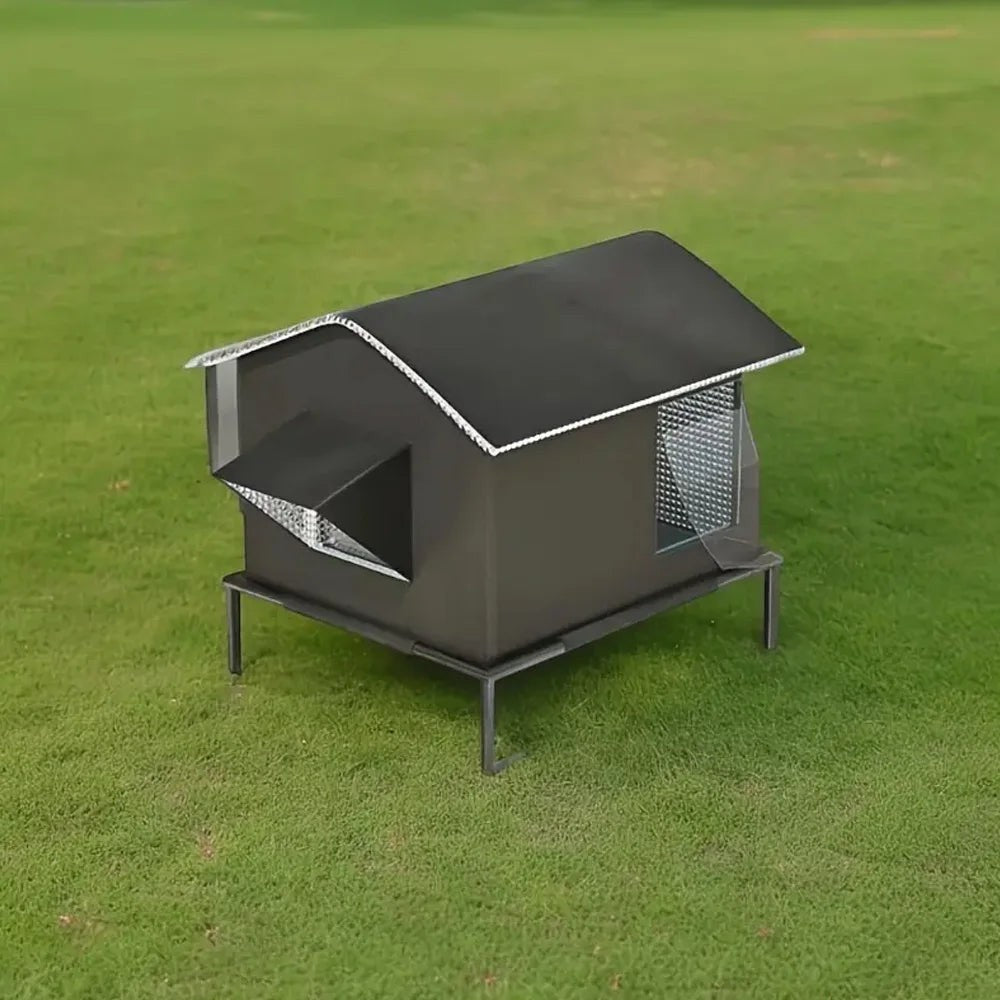 Maison pour chat Esprit Chat sur pieds, abri extérieur imperméable gris avec toit incliné pour jardin ou terrasse.