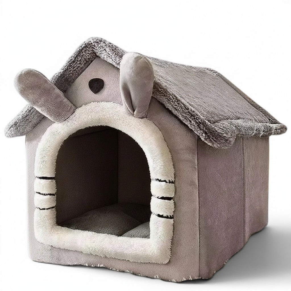 Maison Esprit Chat en polaire corail grise avec oreilles de lapin pour le confort douillet de votre animal