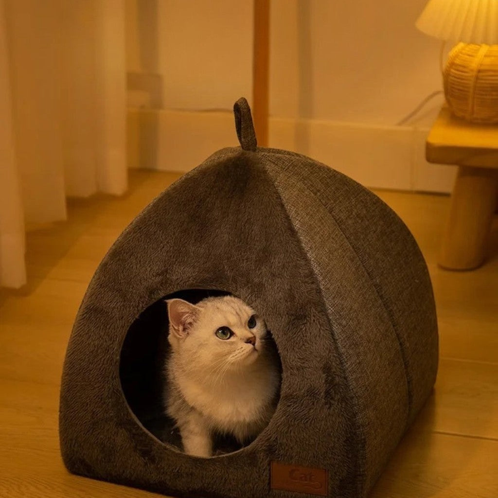 Esprit Chat mini tente pour chat en velours gris confortable pour le repos de votre animal