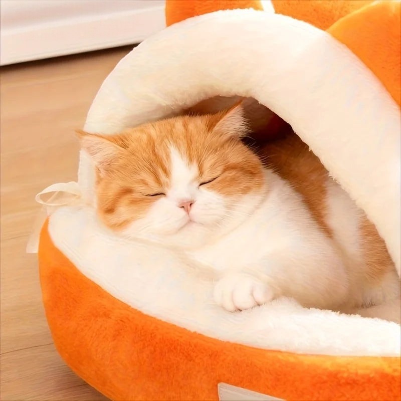 Chat roux dormant dans un nid douillet Esprit Chat en forme de renard orange et blanc en fibre respirante
