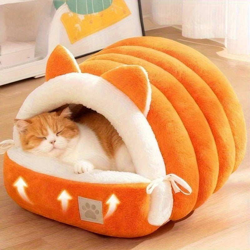 Nid douillet Esprit Chat orange en forme de tête de chat avec intérieur en fibre douce pour un confort respirant