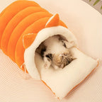 Nid douillet Esprit Chat orange en forme de tunnel avec intérieur en peluche douce pour chat qui dort