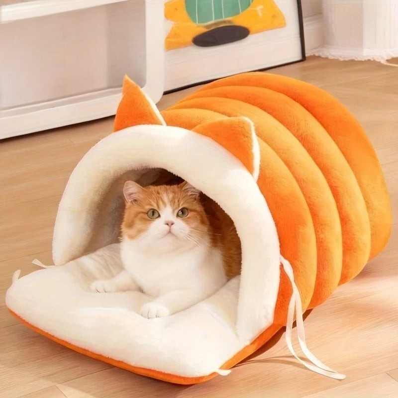 Nid douillet Esprit Chat orange en forme de renard avec intérieur en fibre douce pour le confort de votre chat