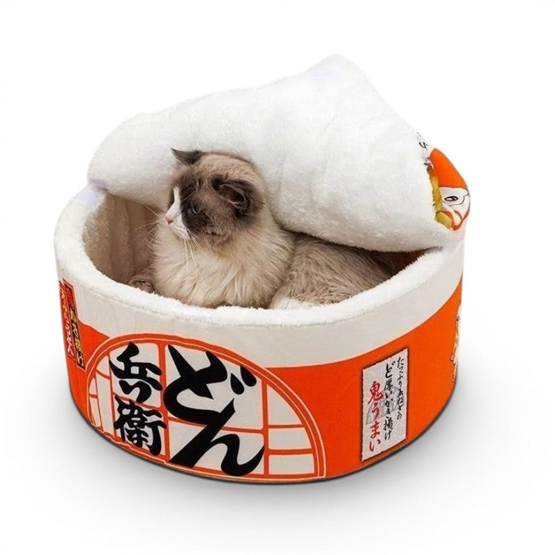 Panier pour chat Esprit Chat en forme de bol de nouilles japonais en coton doux avec un chat Ragdoll à l'intérieur