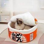 Panier pour chat Esprit Chat en coton en forme de bol de nouilles japonais avec un chat Ragdoll à l'intérieur