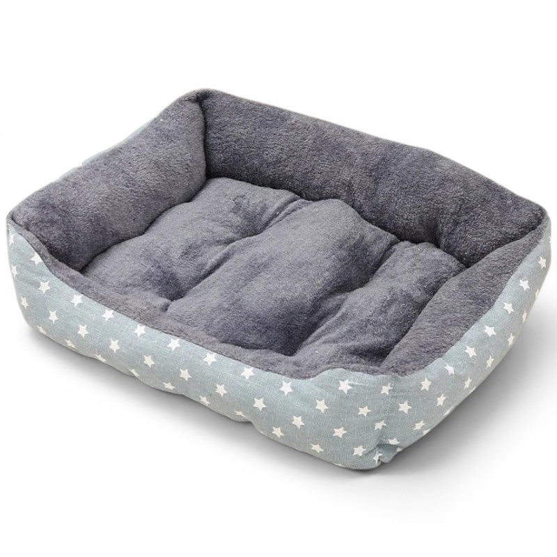 Panier pour chat Esprit Chat gris avec motif étoiles blanches, intérieur en fibre douce et rebords confortables
