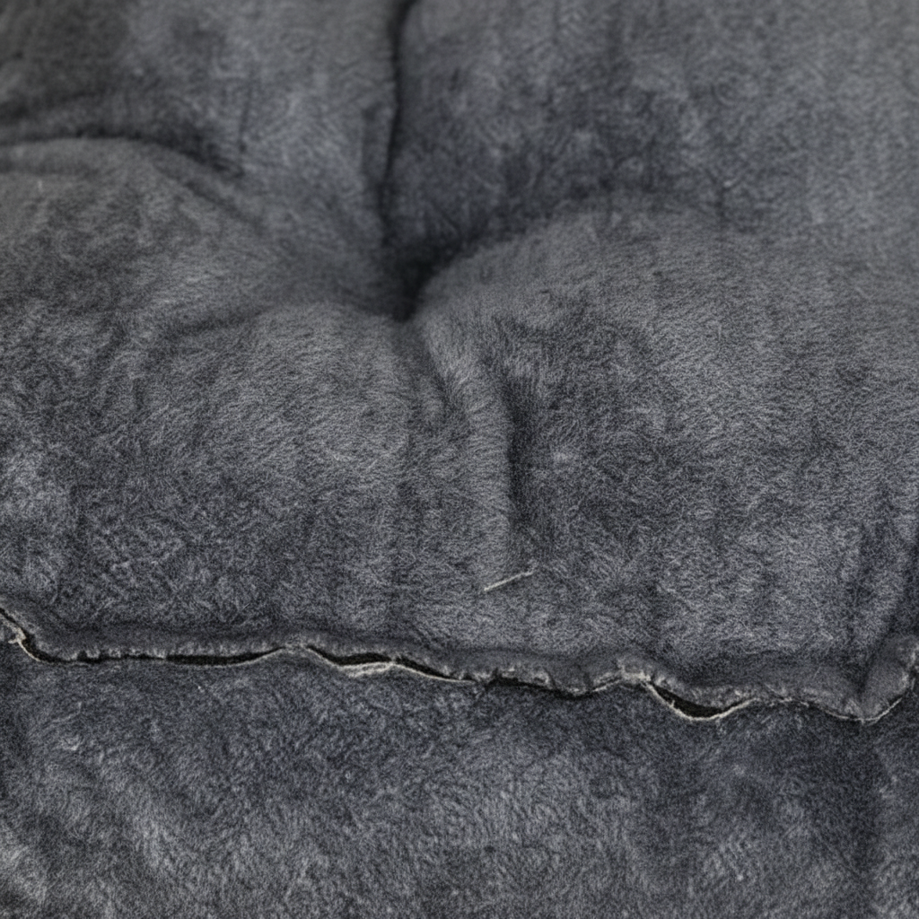 Gros plan sur la texture en fibre douce et moelleuse du grand panier pour chat Esprit Chat de couleur gris foncé