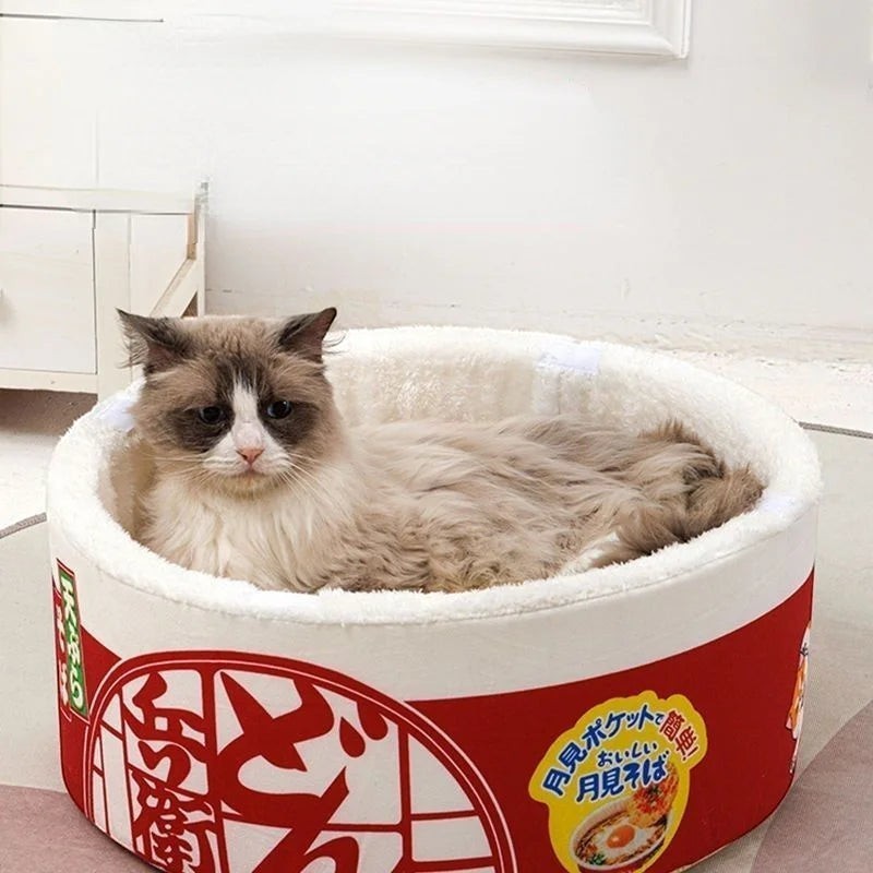 Panier pour chat Esprit Chat en forme de bol de nouilles japonais, 100% coton, confortable et original