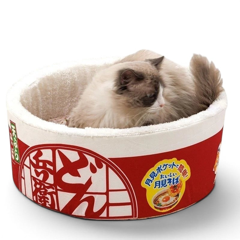 Panier pour chat Esprit Chat en coton doux, design original en forme de bol de nouilles ramen japonais