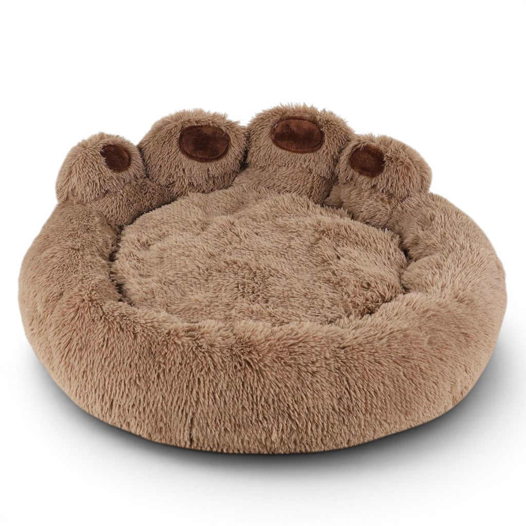 Panier Esprit Chat en forme de patte d'animal en peluche marron douce et confortable pour chat en hiver