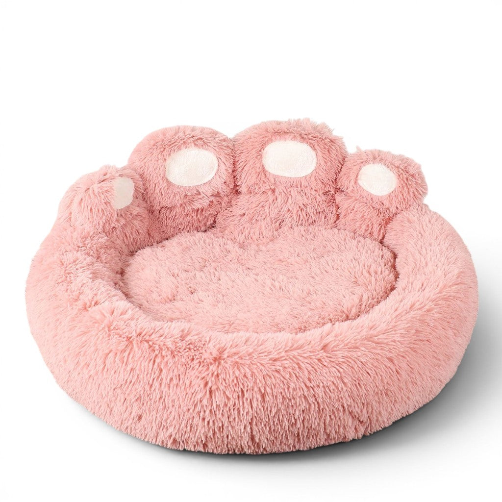 Panier pour chat Esprit Chat en forme de patte rose en peluche douce et confortable pour l'hiver