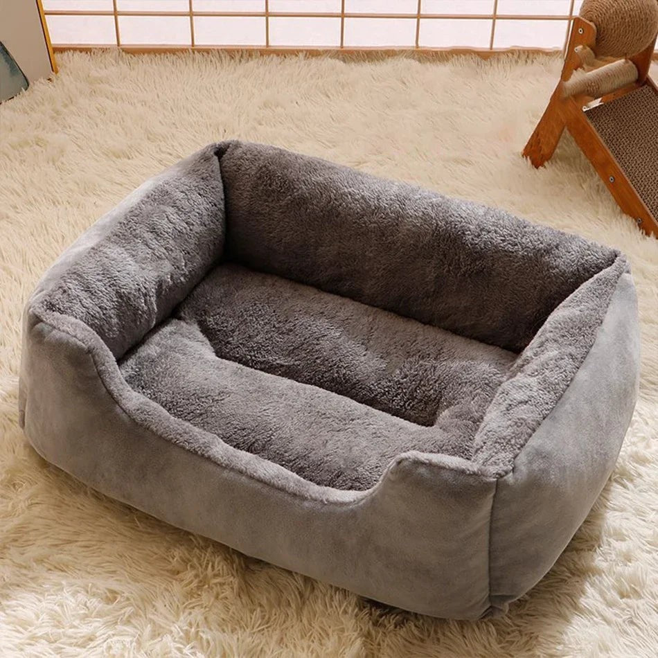 Panier pour chat Esprit Chat en peluche grise douce et respirante avec rebords confortables pour le repos
