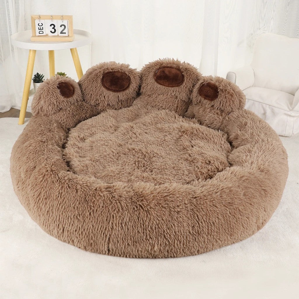 Panier Esprit Chat en forme de patte d'animal en peluche marron douce et confortable pour chat ou petit chien