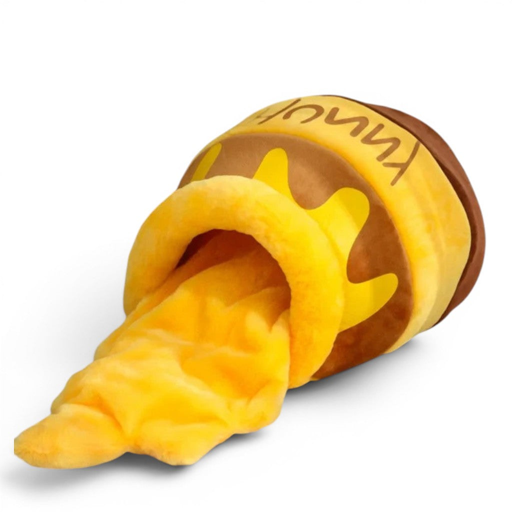 Panier fermé pour chat Esprit Chat en forme de pot de miel en tissu doux jaune et marron pour un confort douillet
