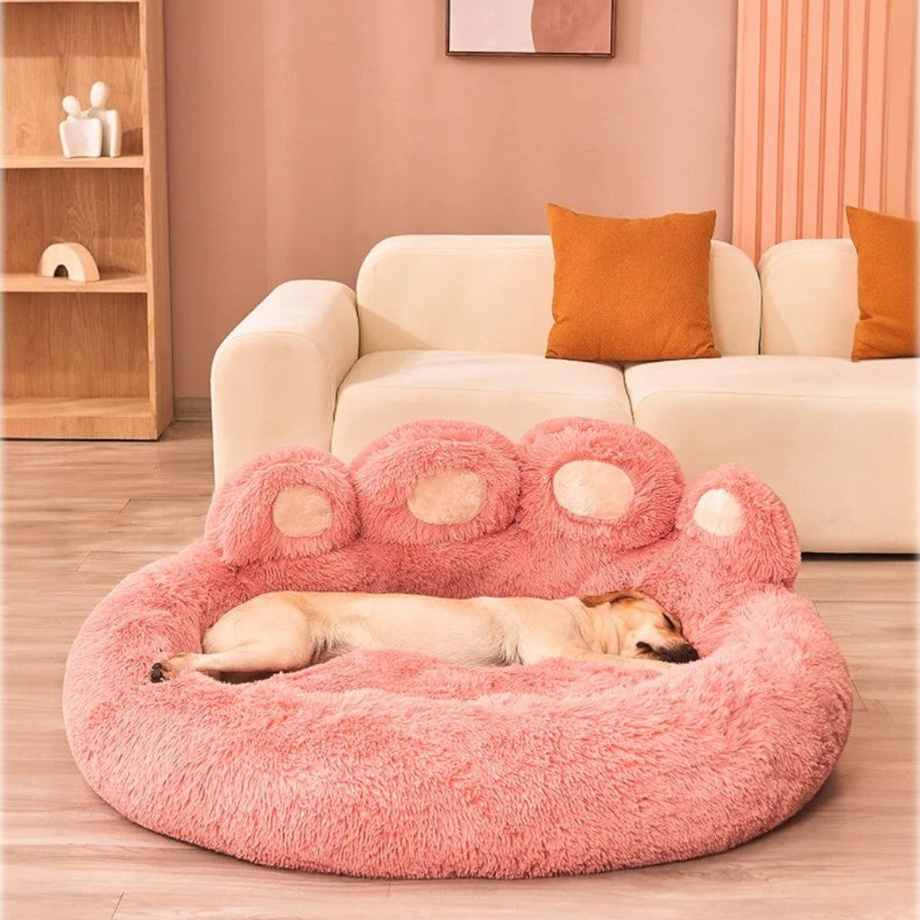 Panier Esprit Chat rose en forme de patte d'animal en peluche douce pour le confort hivernal d'un chien