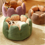 Paniers Esprit Chat en forme de fleur en polaire corail douce pour le confort des chats et petits chiens