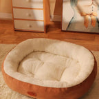 Panier Esprit Chat marron en peluche douce pour chien et chat avec intérieur beige confortable
