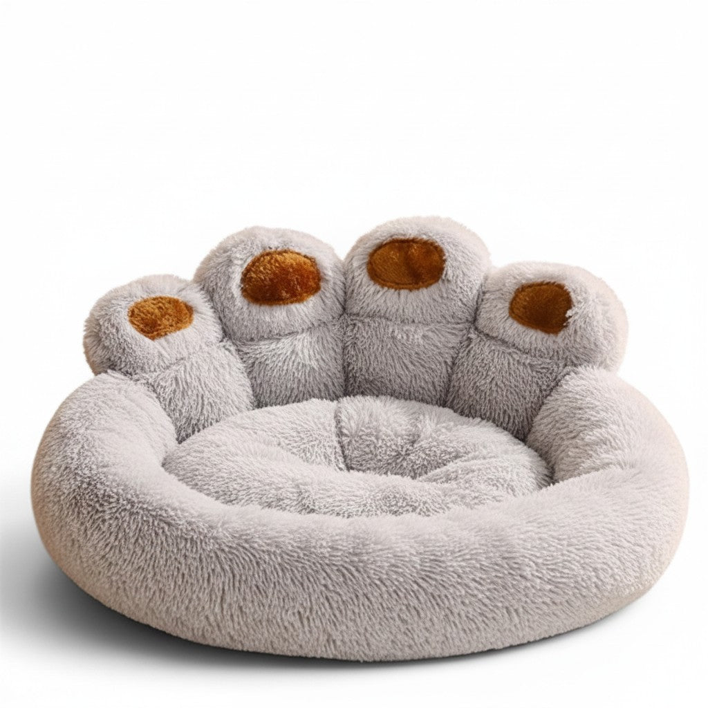 Panier Esprit Chat en forme de patte d'animal gris et marron, en peluche douce et confortable pour chat en hiver