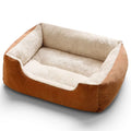 Panier Esprit Chat rectangulaire en peluche douce marron et beige pour le confort de votre animal