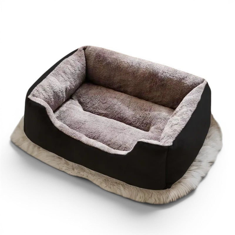Panier Esprit Chat rectangulaire en peluche douce marron et beige pour le confort de votre animal